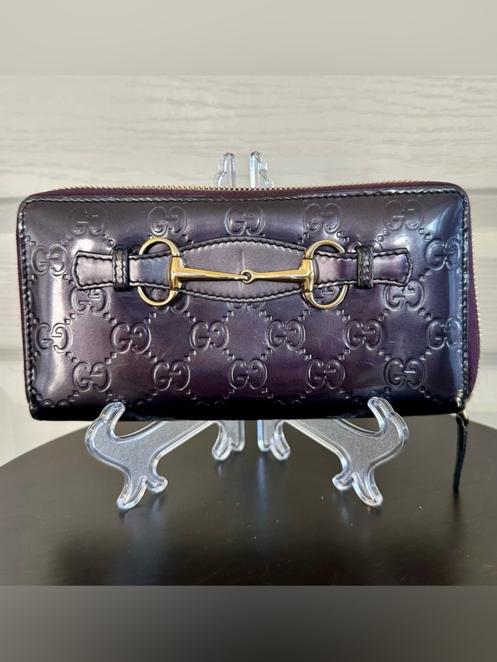GUCCI Guccissima Emily Continental Patent Leather Zip Wallet – Rare Plum Color